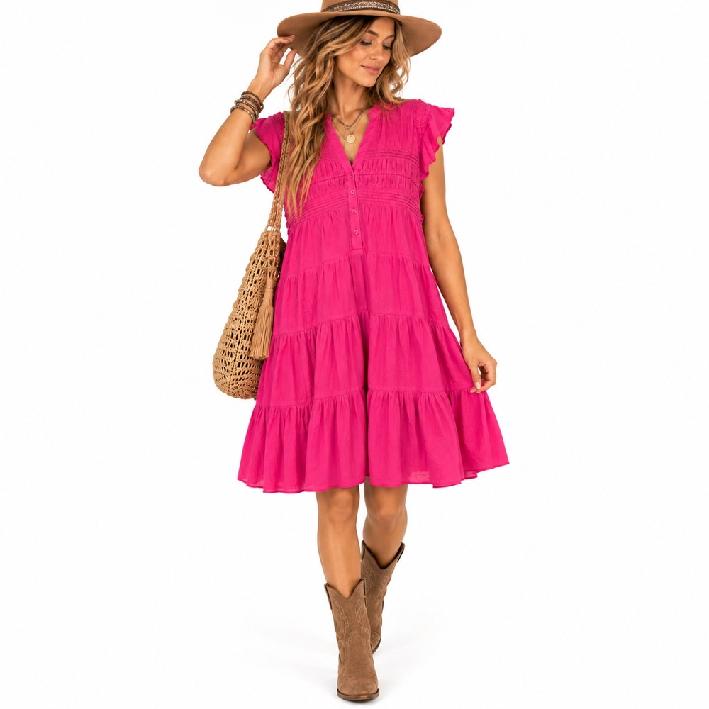 Sundance Easy Beauty Dress Women XL Raspberry Pink Tiered Midi Boho Prairie NWOT